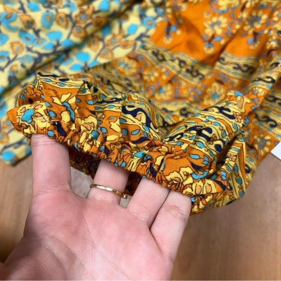 R.Vivimos Women Floral Orange and Blue Boho 3/4 Sleeve Blouse - Picture 5 of 8